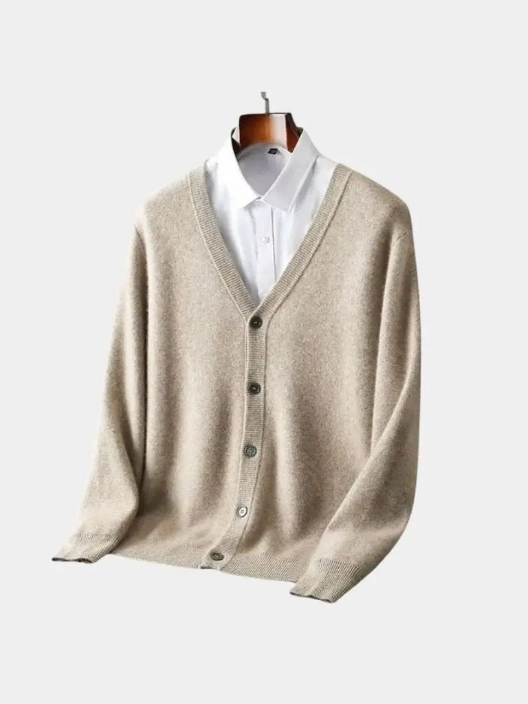 Men’s Cardigan Sweater – Merino Wool Neck Casual Everyday Knitwear SPECTER