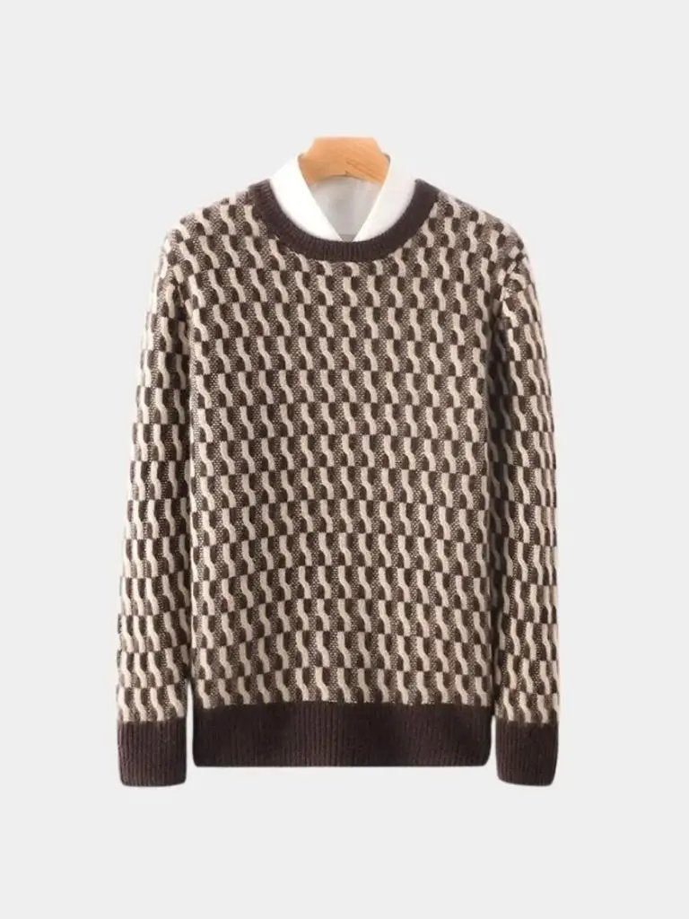 Men’s Knit Sweater – Wool Geometric Crew Casual Everyday Knitwear SPECTER