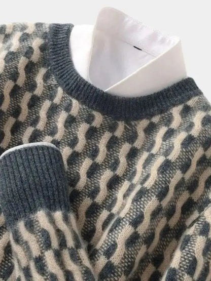 Men’s Knit Sweater – Wool Geometric Crew Casual Everyday Knitwear SPECTER