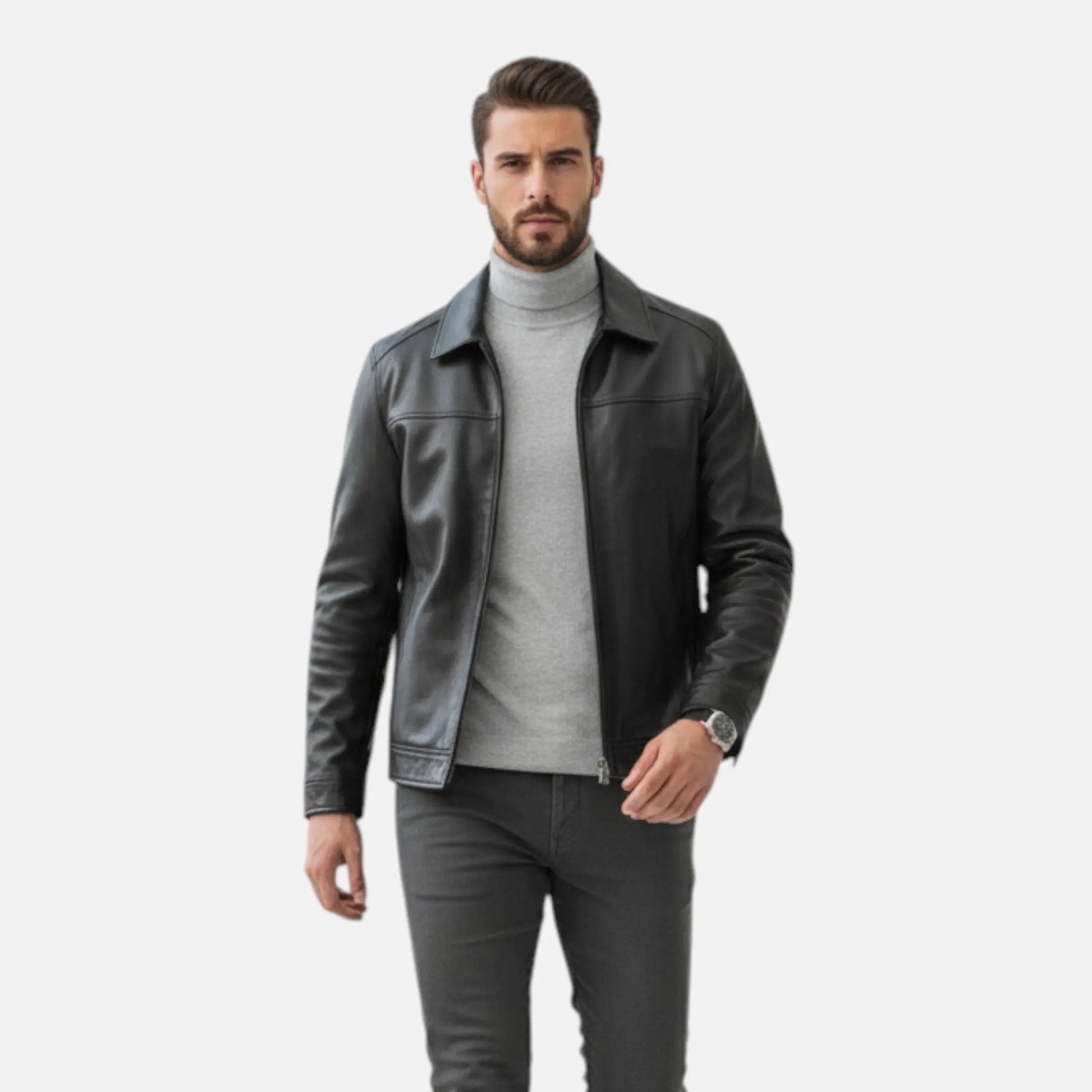 Men’s Polo Leather Coat – Classic Straight-Hem Design SPECTER LONDON