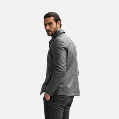 Men’s Polo Leather Coat – Classic Straight-Hem Design SPECTER LONDON