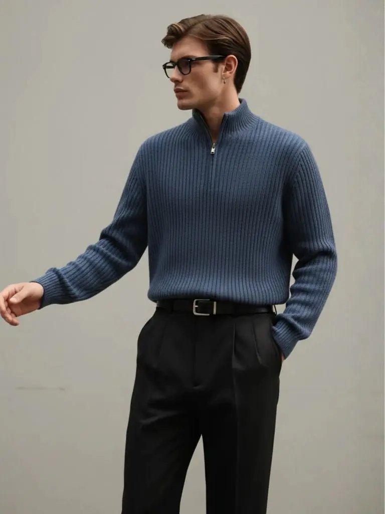 Men’s Knit Sweater – Highland Quarter Zip Casual Everyday Knitwear SPECTER