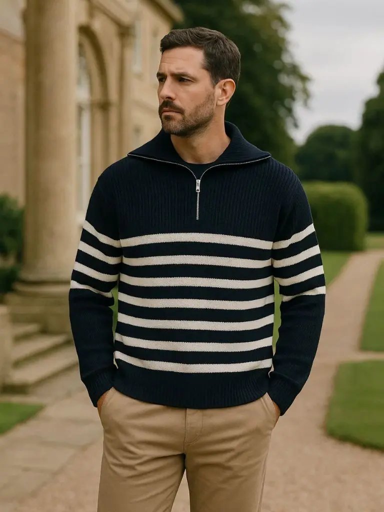 Men’s Knit Sweater – Striped Zip Casual Everyday Knitwear SPECTER