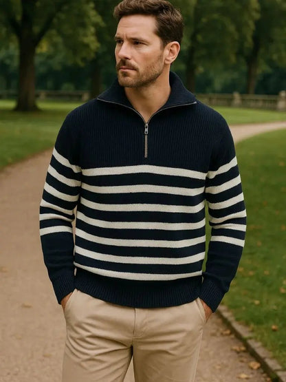 Men’s Knit Sweater – Striped Zip Casual Everyday Knitwear SPECTER