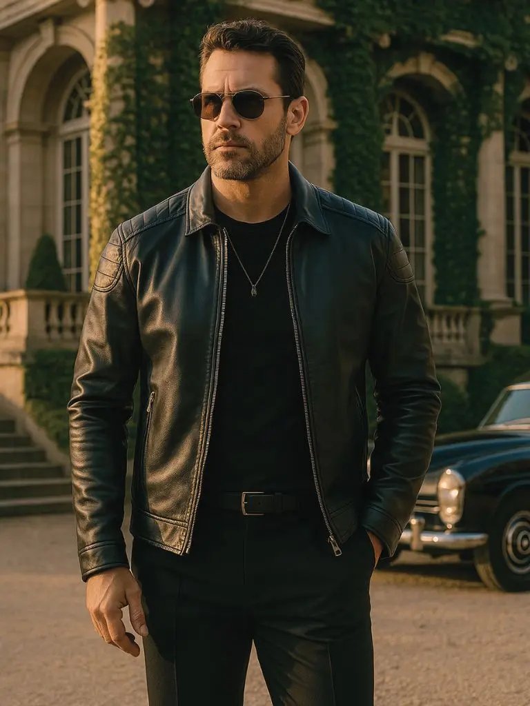 Men’s Leather Jacket – Crusader Classic Moto Style SPECTER