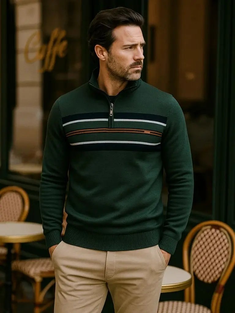 Men’s Knit Sweater – Striped Quarter Zip Casual Everyday Knitwear SPECTER