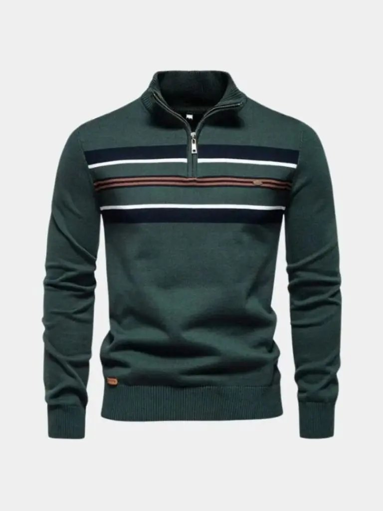 Men’s Knit Sweater – Striped Quarter Zip Casual Everyday Knitwear SPECTER
