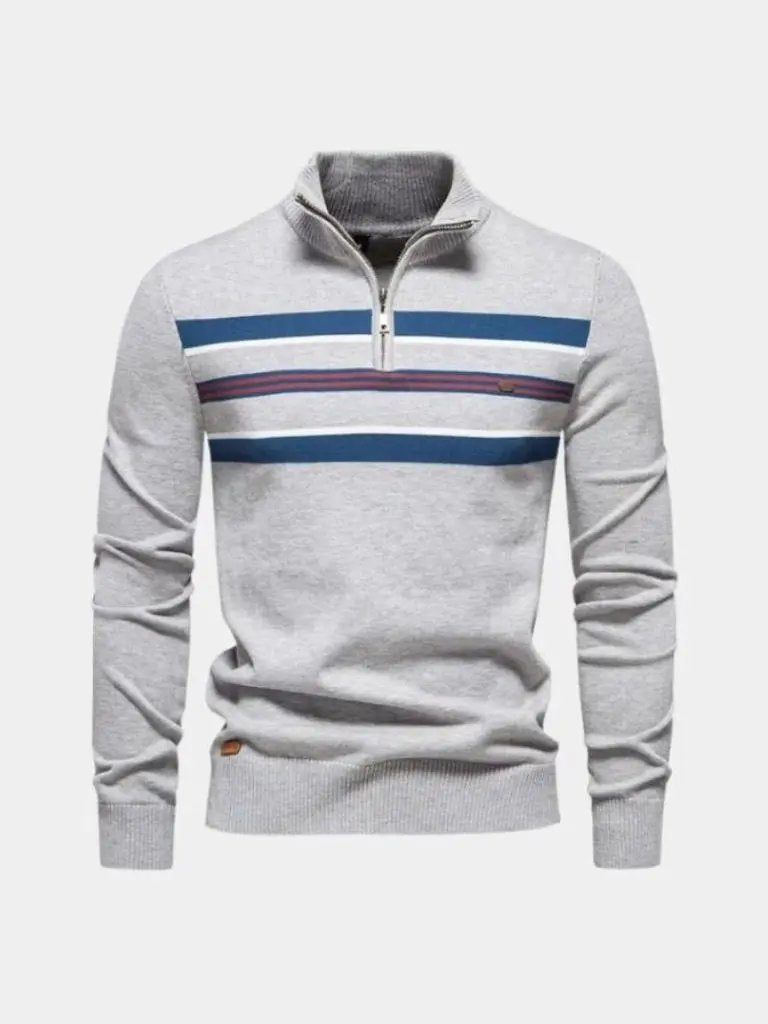 Men’s Knit Sweater – Striped Quarter Zip Casual Everyday Knitwear SPECTER
