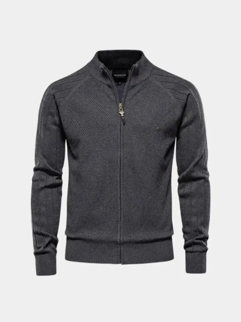 Men’s Cardigan Sweater – Zipper Jacquard Color Casual Everyday Knitwear SPECTER