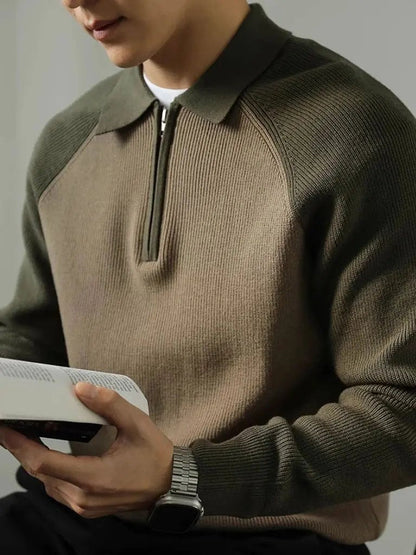 Men’s Knit Sweater – Raglan Quarter Zip Casual Everyday Knitwear SPECTER