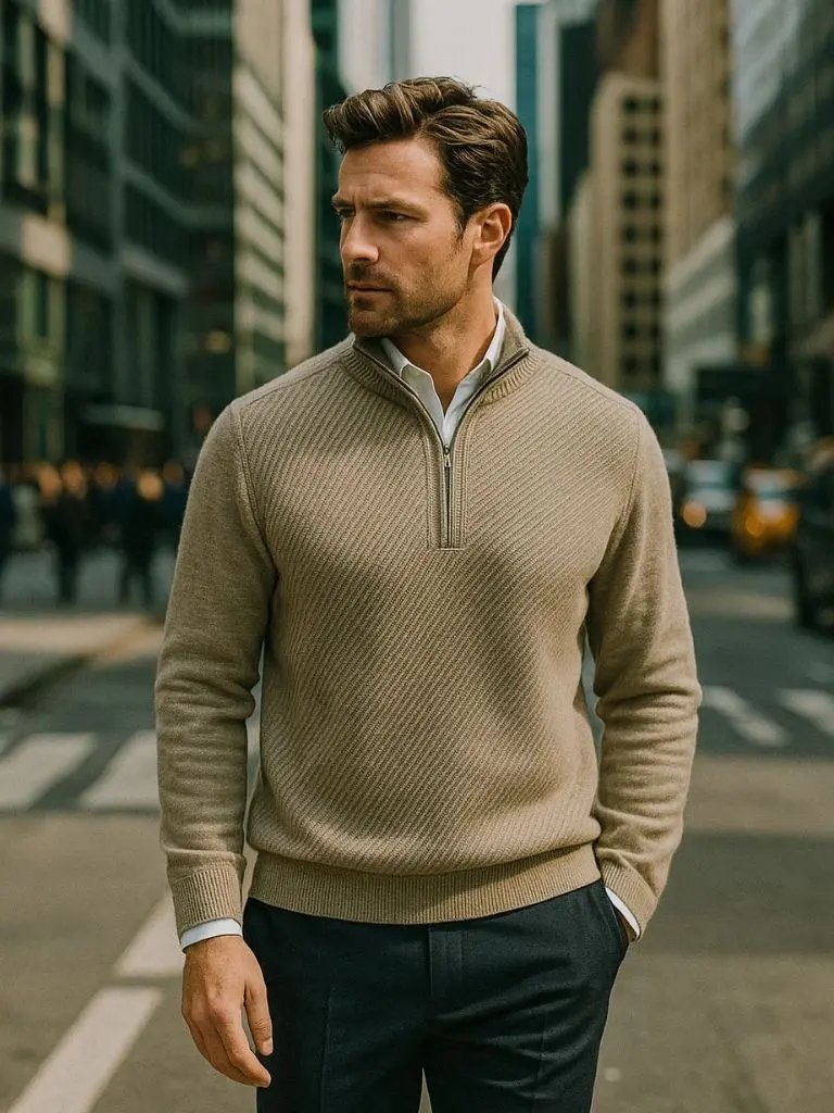 Men’s Knit Sweater – Stripe Quarter Zip Casual Everyday Knitwear SPECTER